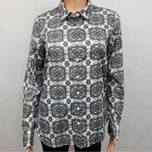 J. Crew The Perfect Shirt Women's S Long Sleeve Button Vintage Print Gray